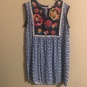 Savanna Jane blue sleeveless embroidered tunic dress L